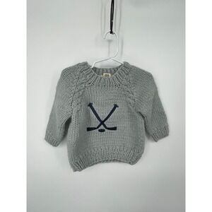 Huggalugs Hockey Sweater Toddler 2-3T Ice Gray Chunky Knit Embroidered Cozy NWT